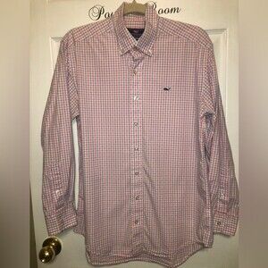 Vineyard Vines Sz S Long Sleeve Whale Shirt 100% Cotton Button Down Plaid Pink